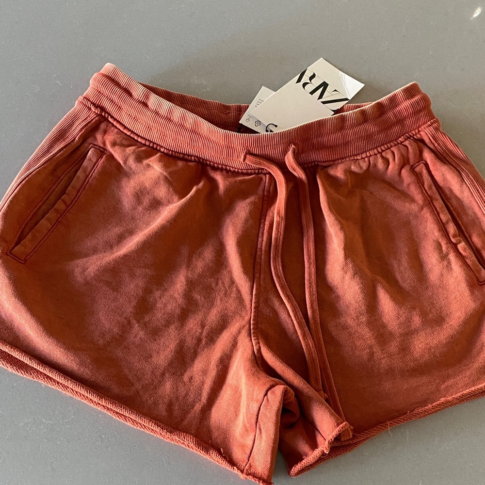 Zara Soft Sun Washed Effect Cotton Fleece Shorts Rust Bloggers Fave Sold Out S